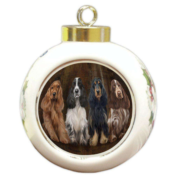 Rustic 4 Cocker Spaniels Dog Round Ball Christmas Ornament RBPOR48179