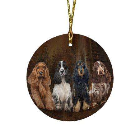 Rustic 4 Cocker Spaniels Dog Round Christmas Ornament RFPOR48170