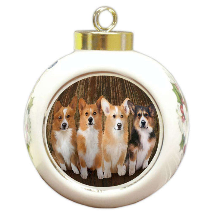 Rustic 4 Corgis Dog Round Ball Christmas Ornament RBPOR50895