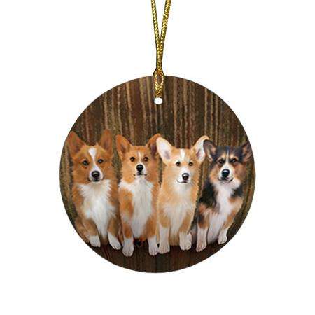 Rustic 4 Corgis Dog Round Flat Christmas Ornament RFPOR50886