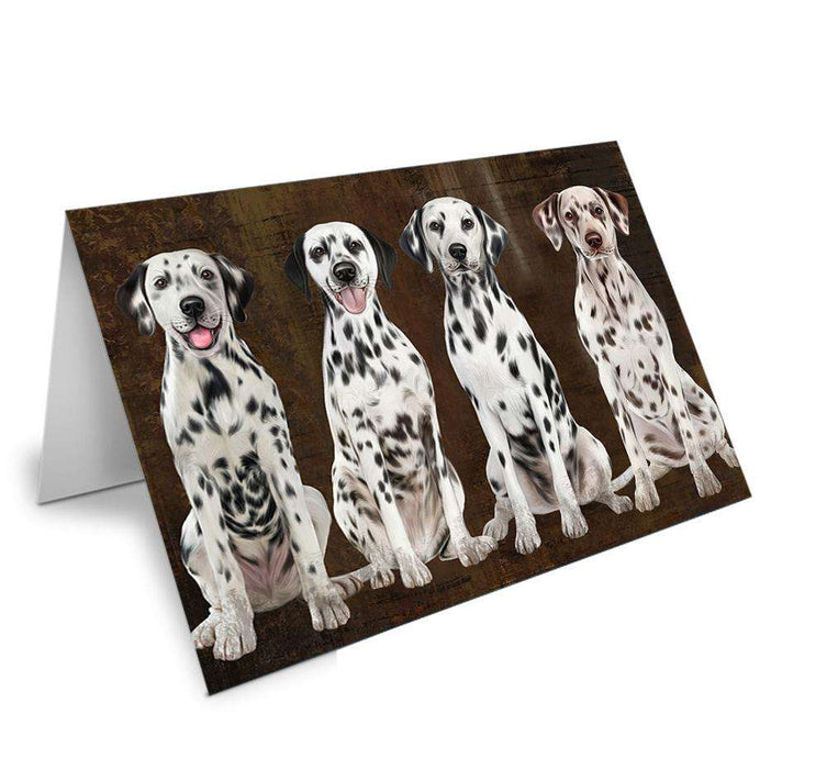 Rustic 4 Dalmatians Dog Handmade Artwork Assorted Pets Greeting Cards and Note Cards with Envelopes for All Occasions and Holiday Seasons GCD67106