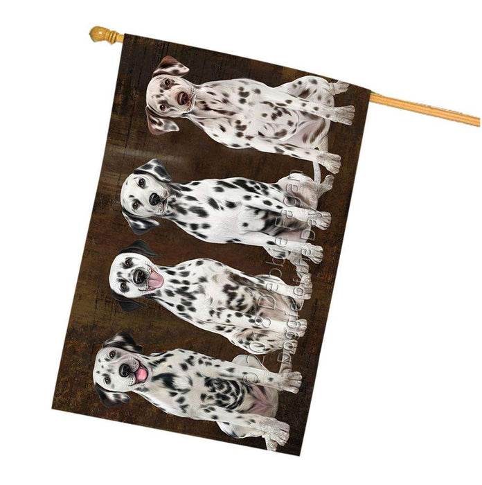 Rustic 4 Dalmatians Dog House Flag FLG54557