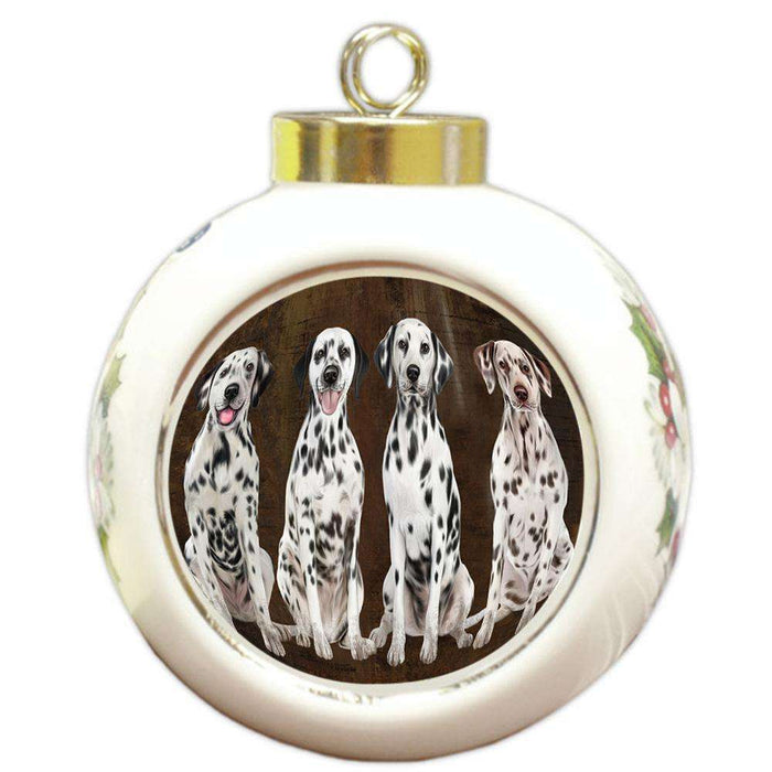 Rustic 4 Dalmatians Dog Round Ball Christmas Ornament RBPOR54359