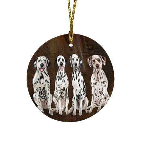 Rustic 4 Dalmatians Dog Round Flat Christmas Ornament RFPOR54350