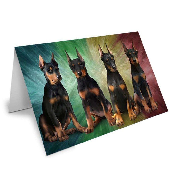Rustic 4 Doberman Pinschers Dog Handmade Artwork Assorted Pets Greeting Cards and Note Cards with Envelopes for All Occasions and Holiday Seasons GCD52751