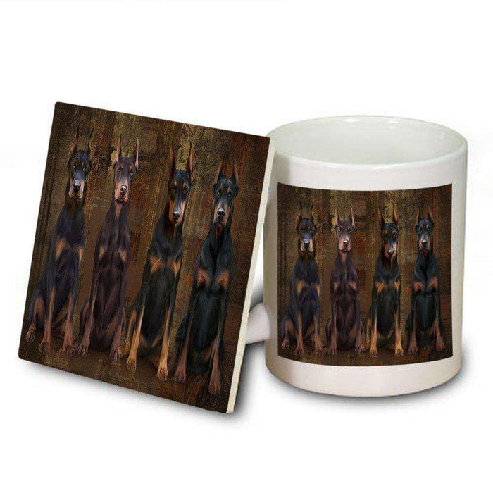 Rustic 4 Doberman Pinschers Dog Mug and Coaster Set MUC48172