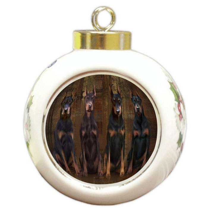 Rustic 4 Doberman Pinschers Dog Round Ball Christmas Ornament RBPOR48180