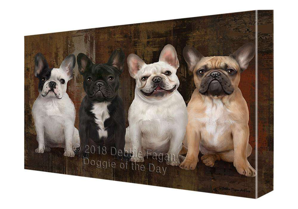 Rustic 4 French Bulldogs Canvas Print Wall Art Décor CVS70820