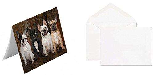 Rustic 4 French Bulldogs Handmade Artwork Assorted Pets Greeting Cards and Note Cards with Envelopes for All Occasions and Holiday Seasons GCD49124
