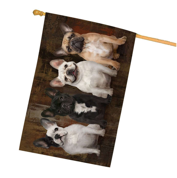 Rustic 4 French Bulldogs House Flag FLG48329