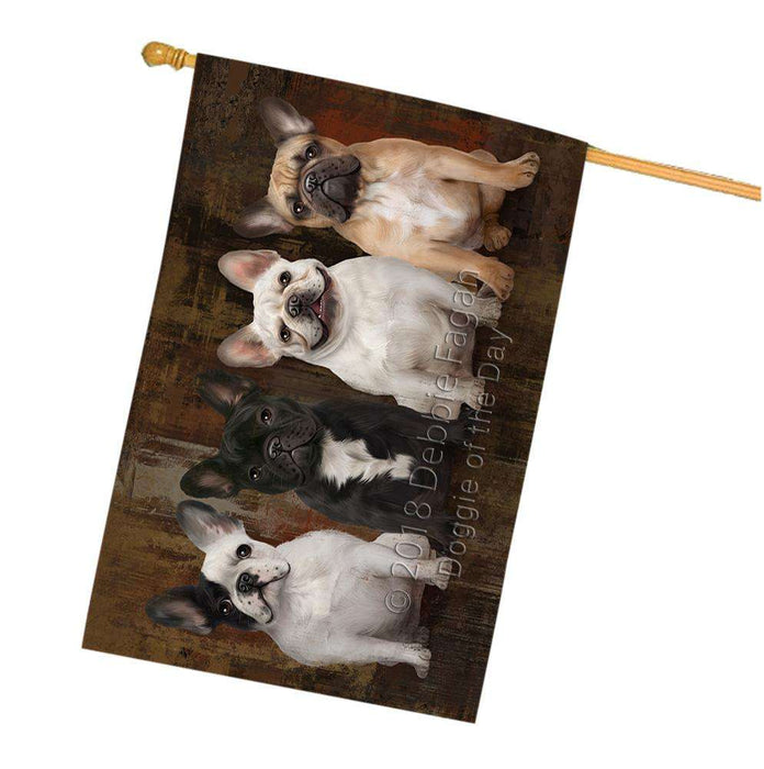 Rustic 4 French Bulldogs House Flag FLG50528