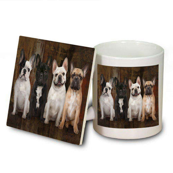 Rustic 4 French Bulldogs Mug and Coaster Set MUC48173