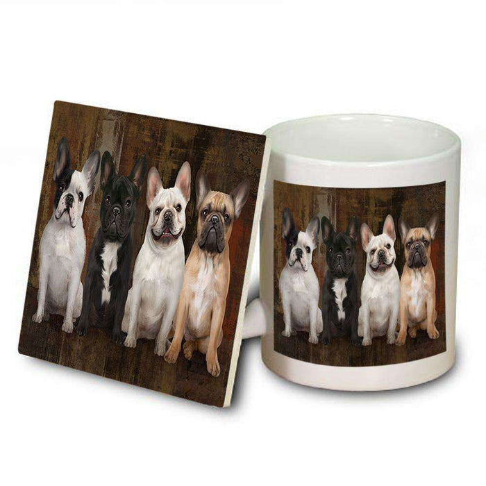 Rustic 4 French Bulldogs Mug and Coaster Set MUC50888