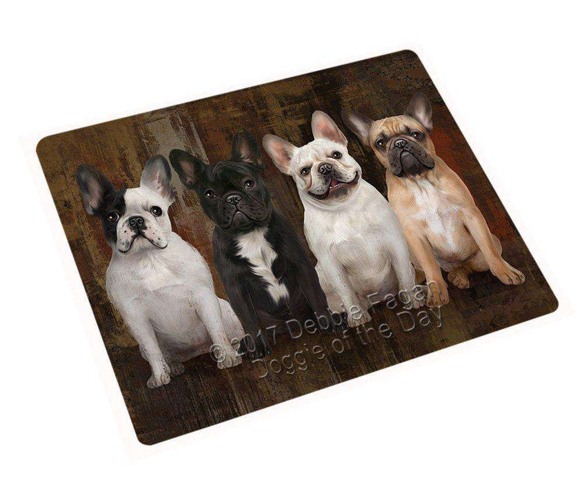 Rustic 4 French Bulldogs Tempered Cutting Board C48558