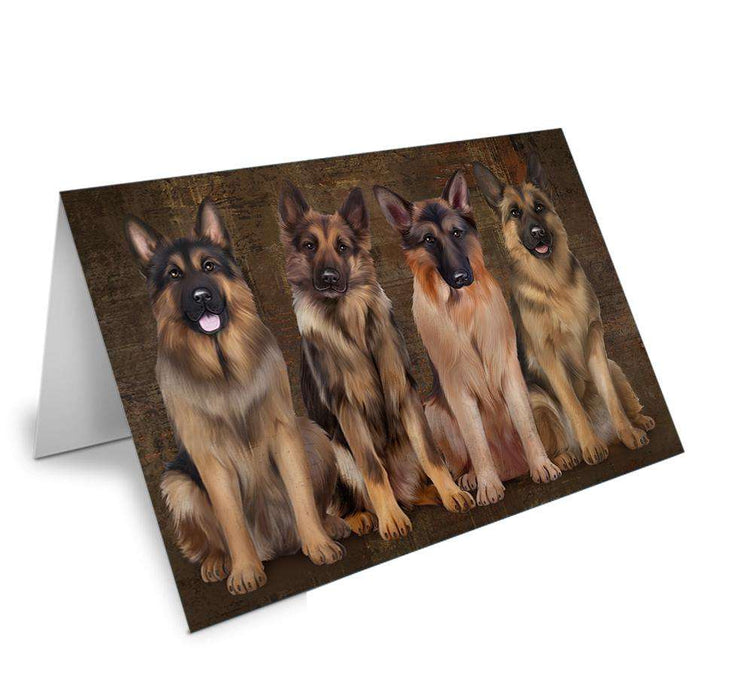 Rustic 4 German Shepherds Dog Handmade Artwork Assorted Pets Greeting Cards and Note Cards with Envelopes for All Occasions and Holiday Seasons GCD52754