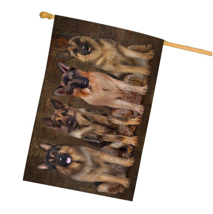 Rustic 4 German Shepherds Dog House Flag FLGA49540