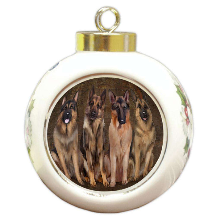 Rustic 4 German Shepherds Dog Round Ball Christmas Ornament RBPOR49575