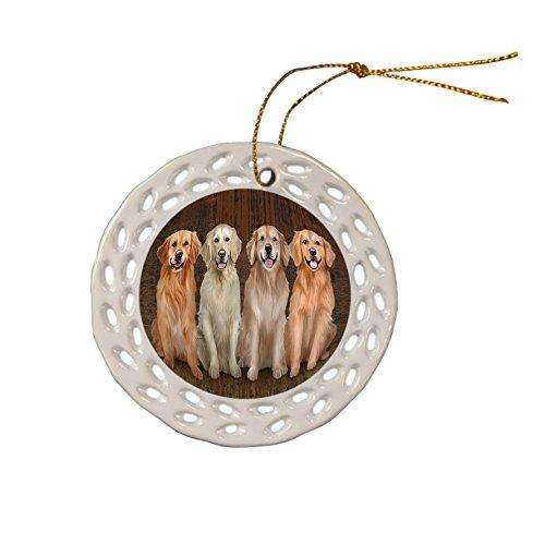 Rustic 4 Golden Retrievers Dog Ceramic Doily Ornament DPOR48243