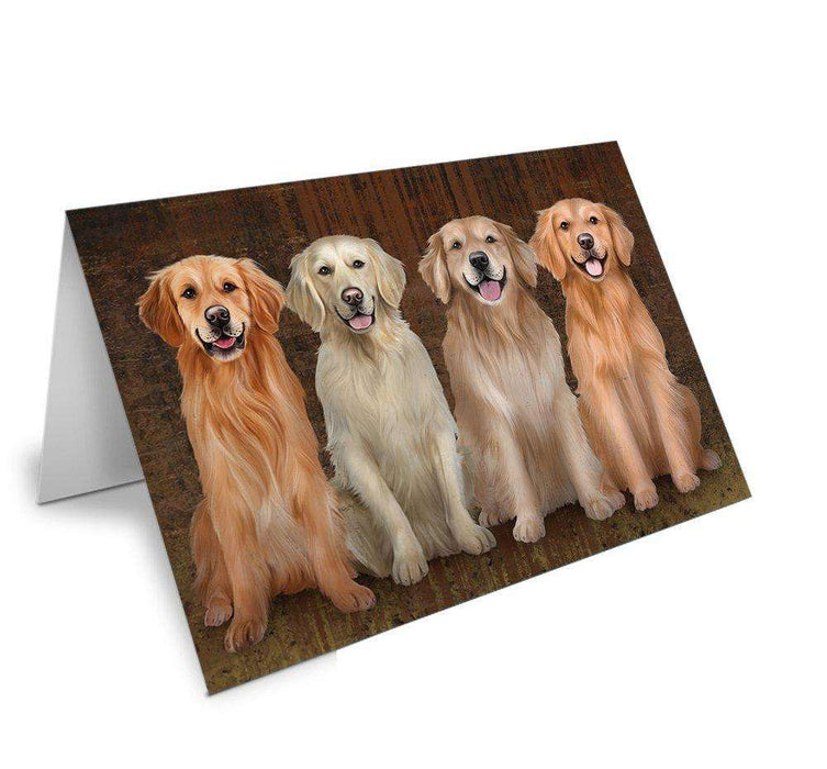Rustic 4 Golden Retrievers Dog Handmade Artwork Assorted Pets Greeting Cards and Note Cards with Envelopes for All Occasions and Holiday Seasons GCD48707
