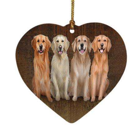 Rustic 4 Golden Retrievers Dog Heart Christmas Ornament HPOR48243