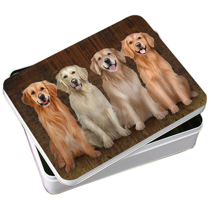 Rustic 4 Golden Retrievers Dog Photo Storage Tin PITN48243