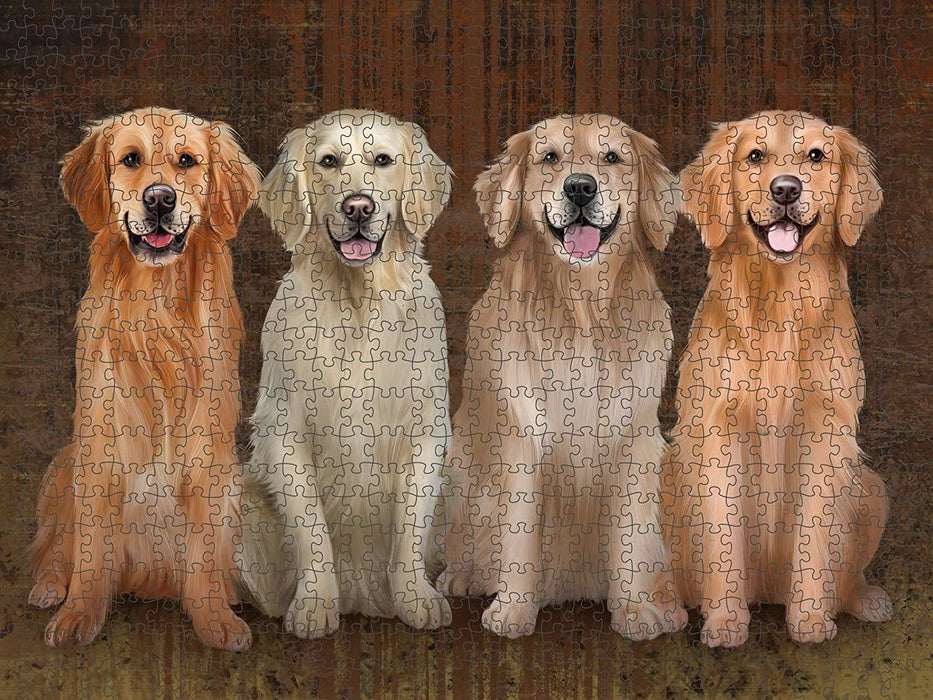Rustic 4 Golden Retrievers Dog Puzzle with Photo Tin PUZL48582