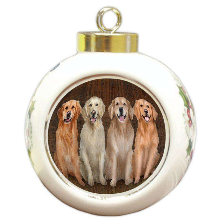 Rustic 4 Golden Retrievers Dog Round Ball Christmas Ornament RBPOR48243