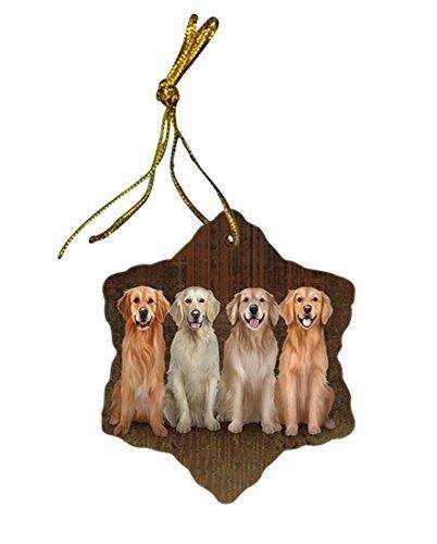Rustic 4 Golden Retrievers Dog Star Porcelain Ornament SPOR48235