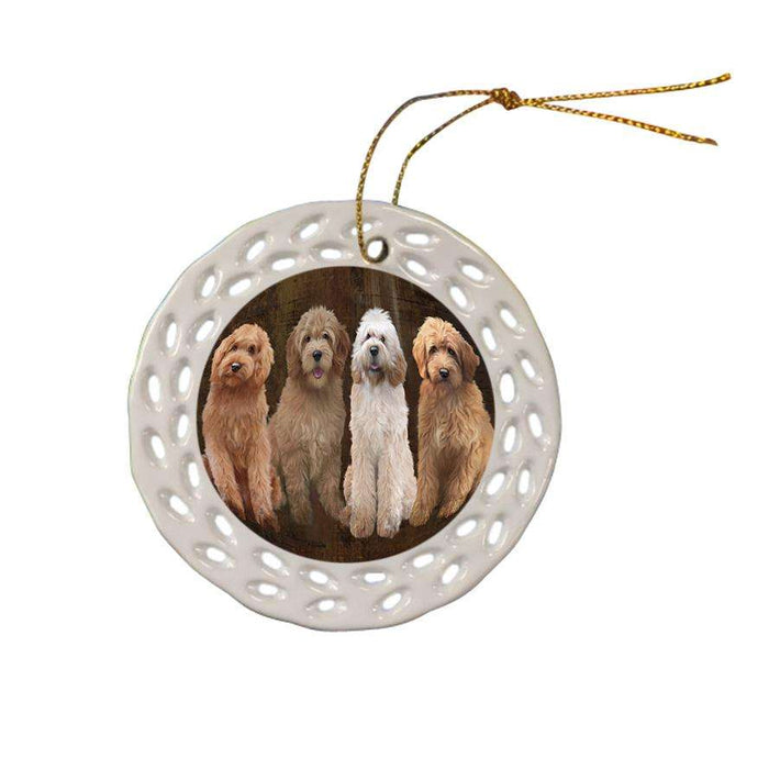 Rustic 4 Goldendoodles Dog Ceramic Doily Ornament DPOR54360