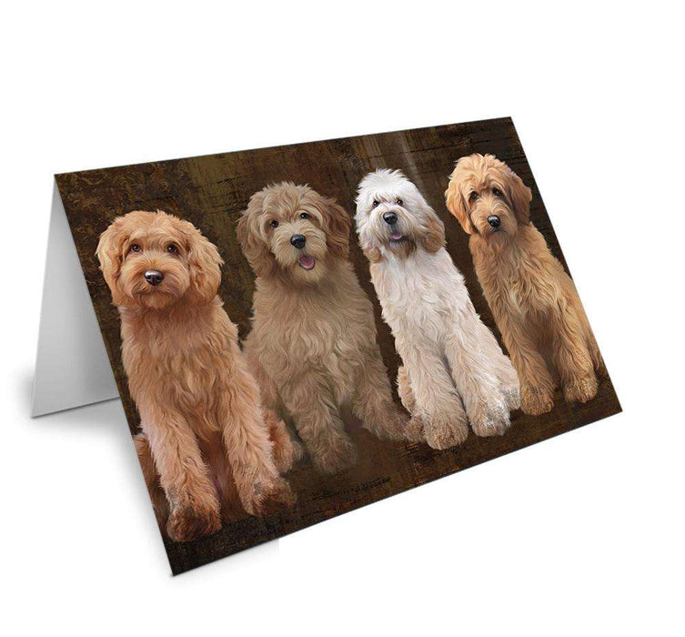 Rustic 4 Goldendoodles Dog Handmade Artwork Assorted Pets Greeting Cards and Note Cards with Envelopes for All Occasions and Holiday Seasons GCD67109