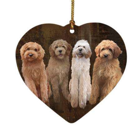 Rustic 4 Goldendoodles Dog Heart Christmas Ornament HPOR54360