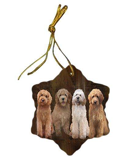 Rustic 4 Goldendoodles Dog Star Porcelain Ornament SPOR54351