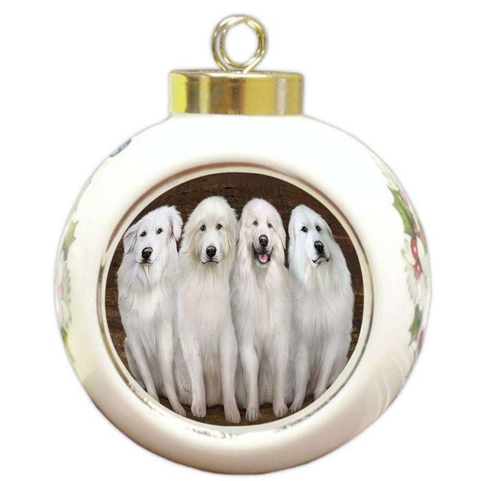 Rustic 4 Great Pyrenees Dog Round Ball Christmas Ornament RBPOR49576