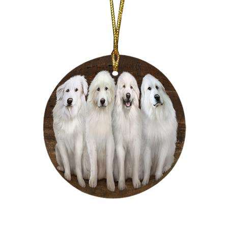Rustic 4 Great Pyrenees Dog Round Flat Christmas Ornament RFPOR49567