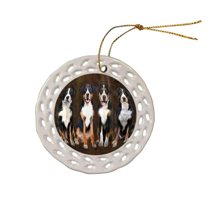 Rustic 4 Greater Swiss Mountain Dogs Ceramic Doily Ornament DPOR54361