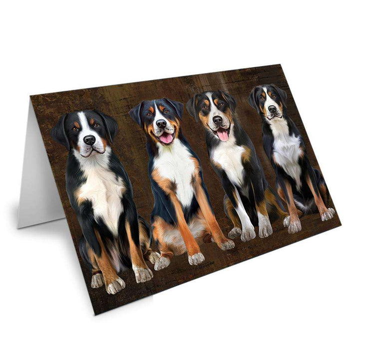 Rustic 4 Greater Swiss Mountain Dogs Handmade Artwork Assorted Pets Greeting Cards and Note Cards with Envelopes for All Occasions and Holiday Seasons GCD67112