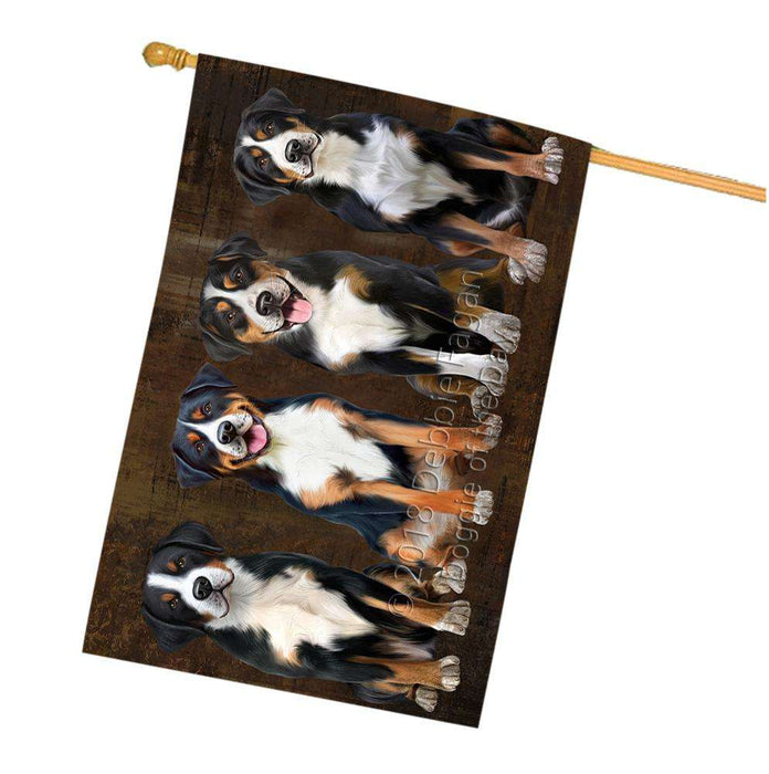 Rustic 4 Greater Swiss Mountain Dogs House Flag FLG54559