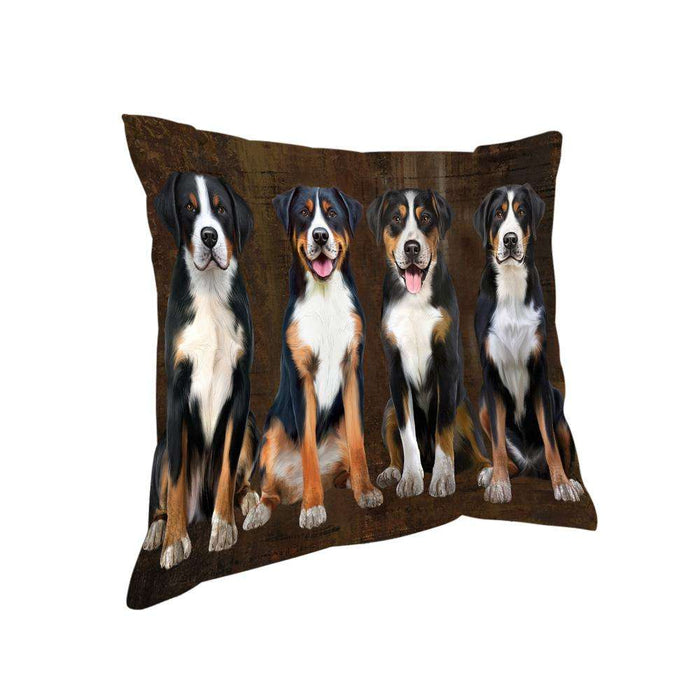 Rustic 4 Greater Swiss Mountain Dogs Pillow PIL74068