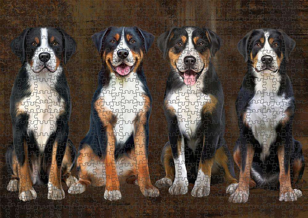 Rustic 4 Greater Swiss Mountain Dogs Puzzle with Photo Tin PUZL84600