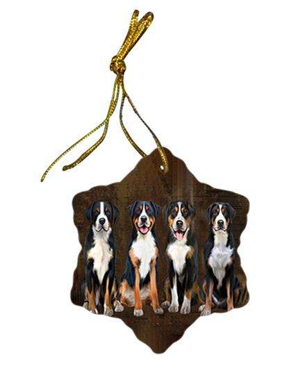 Rustic 4 Greater Swiss Mountain Dogs Star Porcelain Ornament SPOR54352