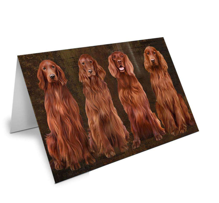 Rustic 4 Irish Setters Dog Handmade Artwork Assorted Pets Greeting Cards and Note Cards with Envelopes for All Occasions and Holiday Seasons GCD67115