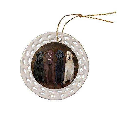 Rustic 4 Labrador Retrievers Dog Ceramic Doily Ornament DPOR48249