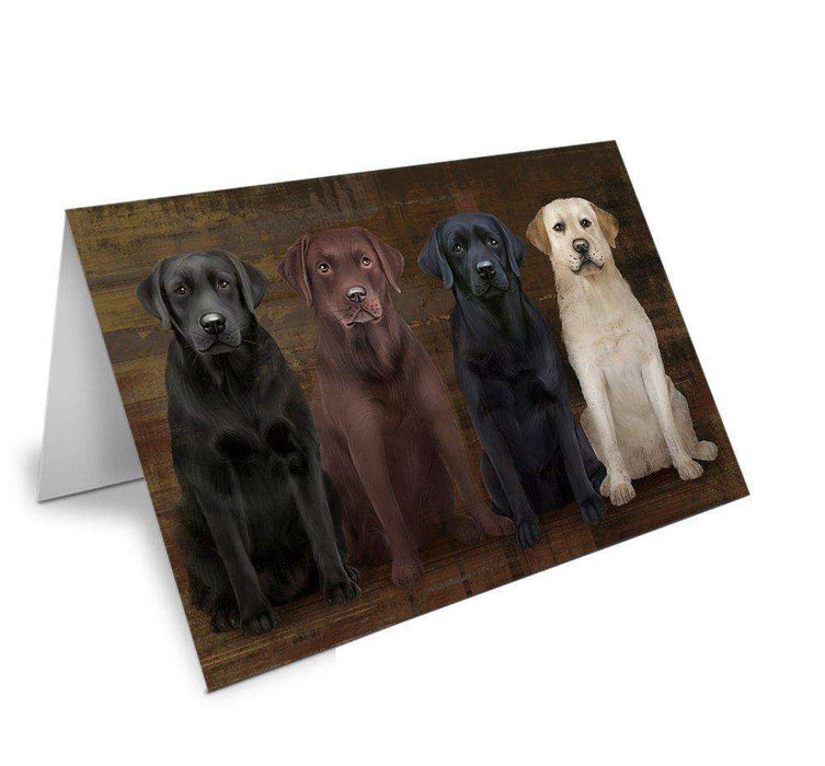 Rustic 4 Labrador Retrievers Dog Handmade Artwork Assorted Pets Greeting Cards and Note Cards with Envelopes for All Occasions and Holiday Seasons GCD48725