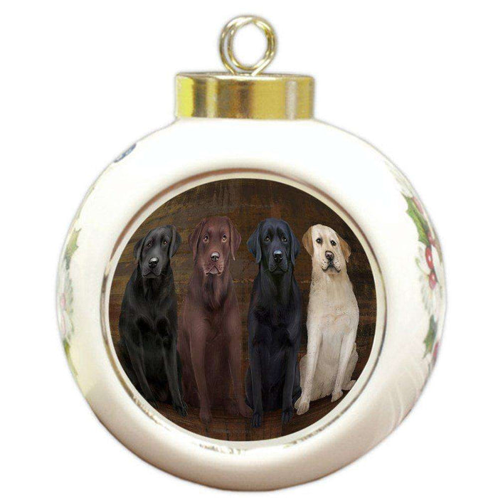 Rustic 4 Labrador Retrievers Dog Round Ball Christmas Ornament RBPOR48249