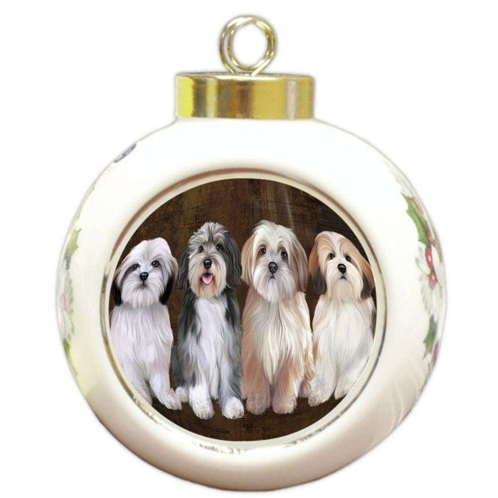 Rustic 4 Malti Tzus Dog Round Ball Christmas Ornament RBPOR54364