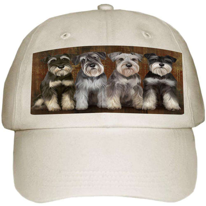 Rustic 4 Miniature Schnauzers Dog Ball Hat Cap HAT52464