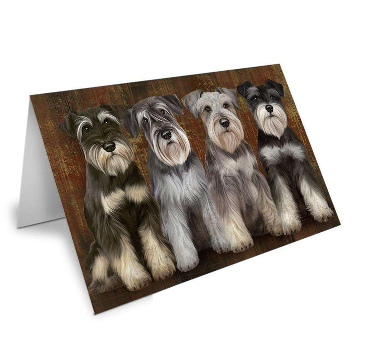 Rustic 4 Miniature Schnauzers Dog Handmade Artwork Assorted Pets Greeting Cards and Note Cards with Envelopes for All Occasions and Holiday Seasons GCD52760
