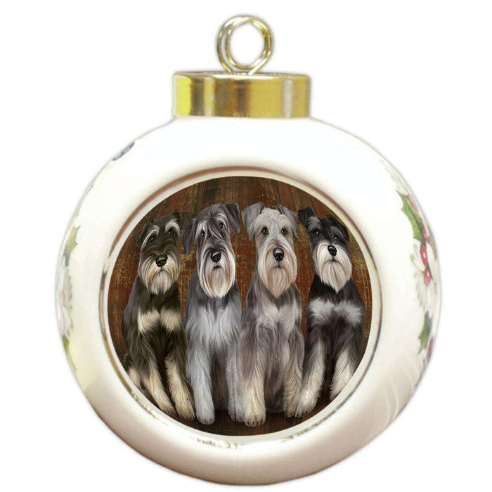 Rustic 4 Miniature Schnauzers Dog Round Ball Christmas Ornament RBPOR49577