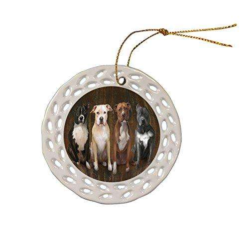 Rustic 4 Pit Bulls Dog Ceramic Doily Ornament DPOR48182