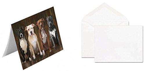 Rustic 4 Pit Bulls Dog Handmade Artwork Assorted Pets Greeting Cards and Note Cards with Envelopes for All Occasions and Holiday Seasons GCD49127